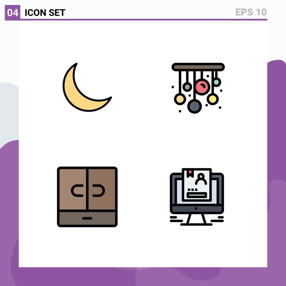 Universal Icon Symbols Group of 4 Modern Filledline Flat Colors of moon furniture natural chandeliers resume Editable Vector Design Elements