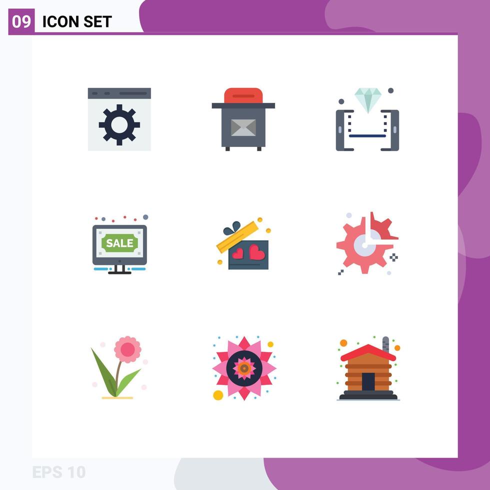 9 Universal Flat Color Signs Symbols of gift online online internet auction Editable Vector Design Elements
