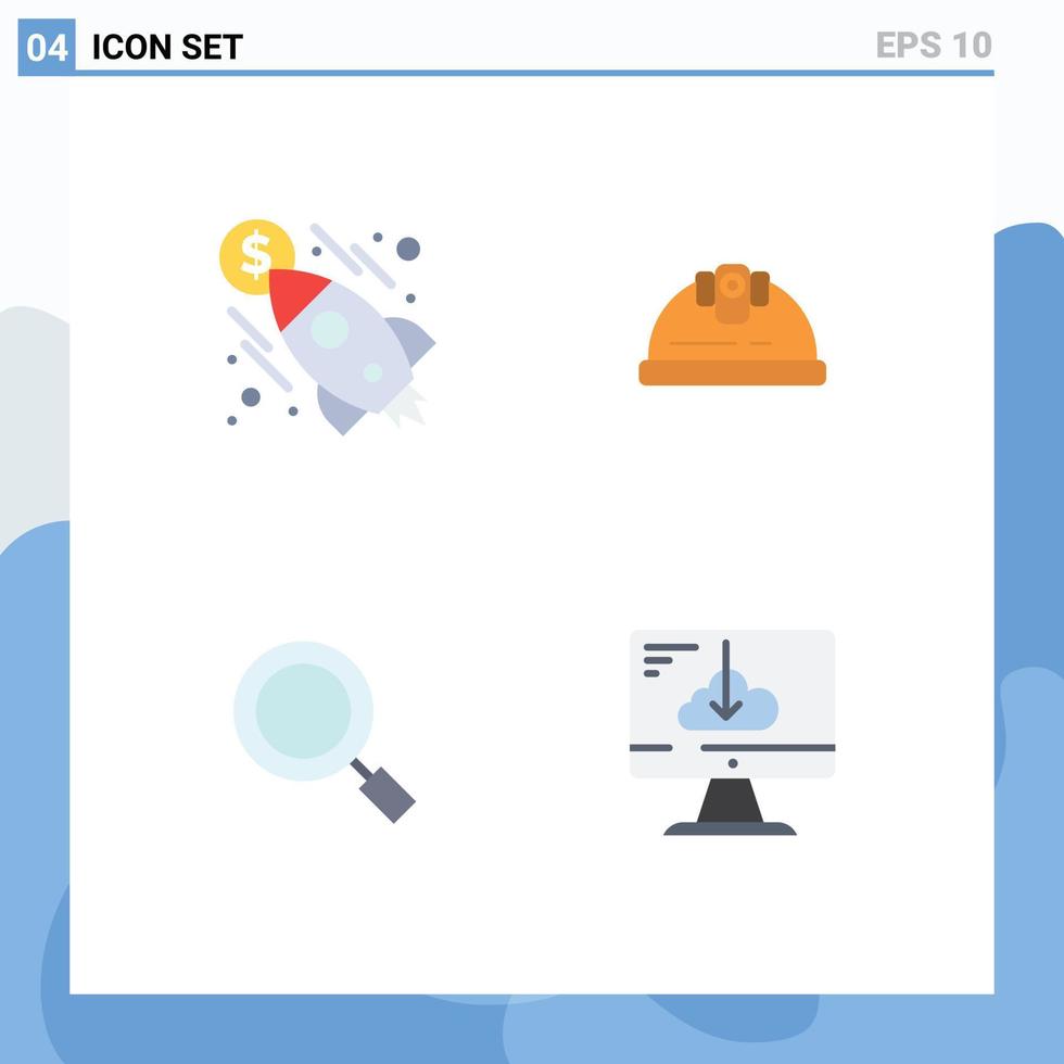 Group of 4 Modern Flat Icons Set for business magnifier money building search Editable Vector Design Elements