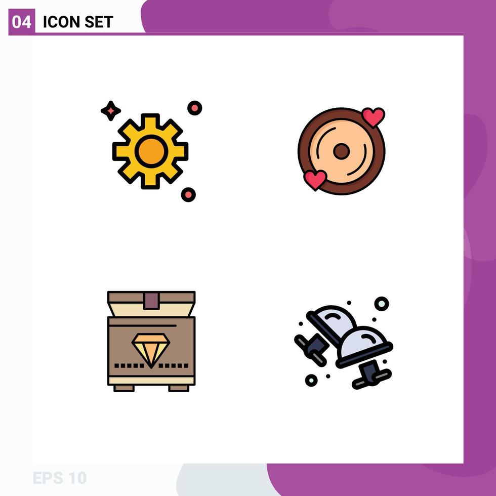 Modern Set of 4 Filledline Flat Colors Pictograph of gear gaming disk wedding cufflink Editable Vector Design Elements