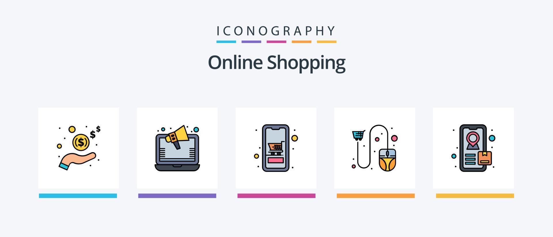 la línea de compras en línea llenó el paquete de 5 íconos que incluye la tienda. junta. Tienda. compras. venta. diseño de iconos creativos vector