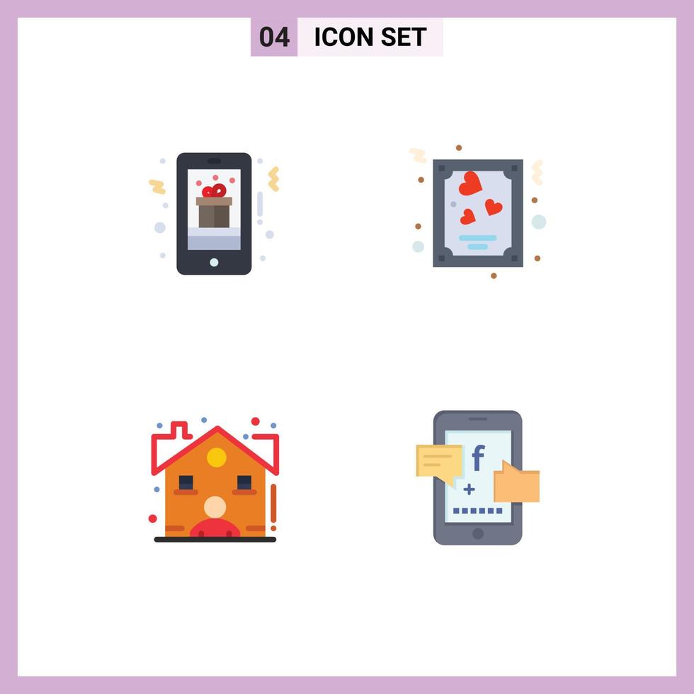 Set of 4 Vector Flat Icons on Grid for christmas broker mobile gift heart real Editable Vector Design Elements