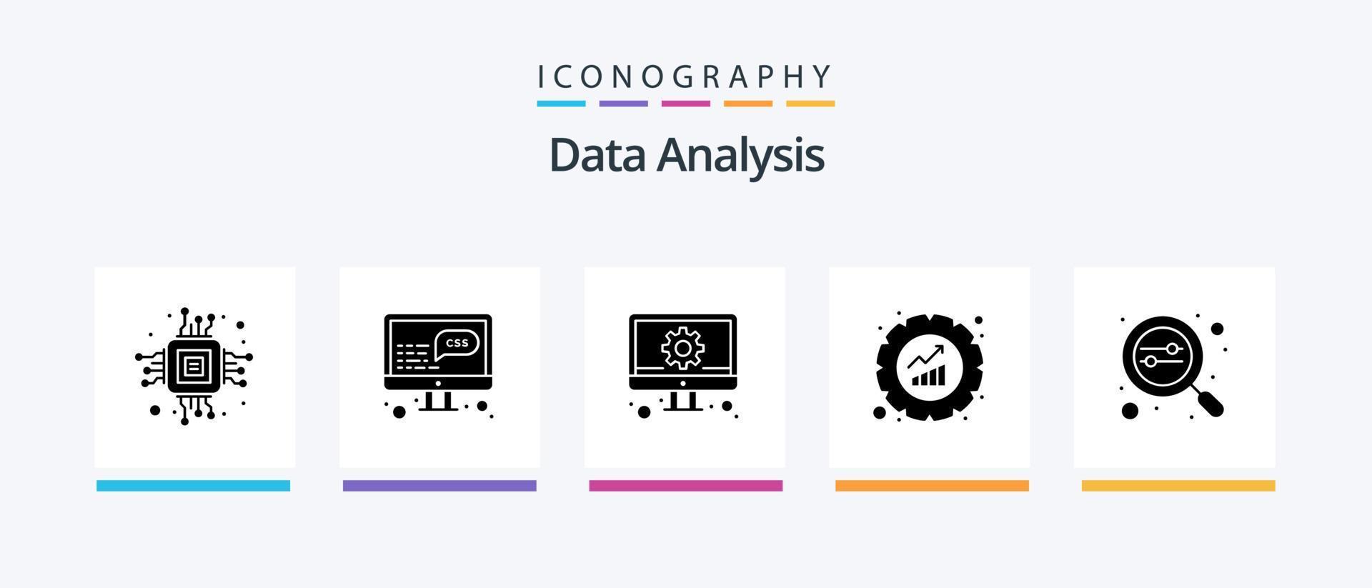 Data Analysis Glyph 5 Icon Pack Including search. seo. management. gear. setting. Creative Icons Design vector
