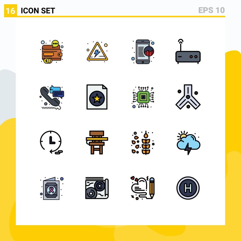 Universal Icon Symbols Group of 16 Modern Flat Color Filled Lines of support help marketing router hub Editable Creative Vector Design Elements