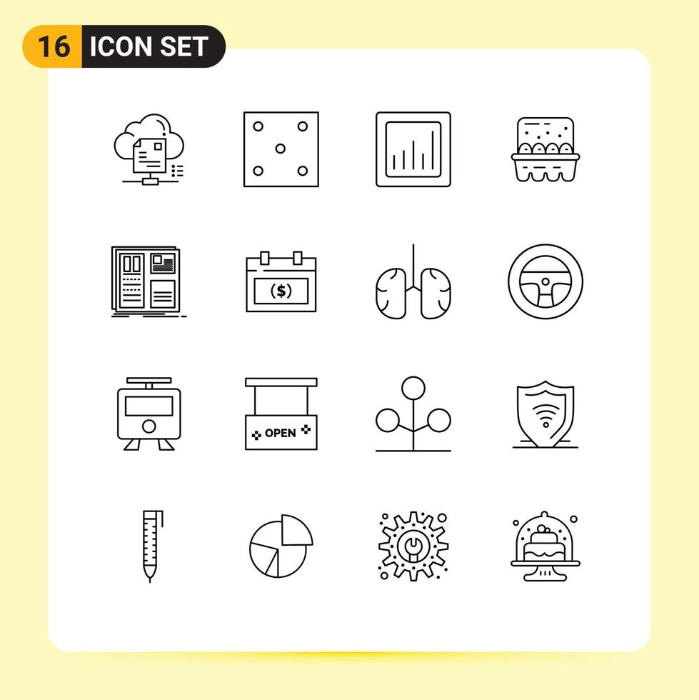 16 User Interface Outline Pack of modern Signs and Symbols of grid ingredients sport eggs baking Editable Vector Design Elements