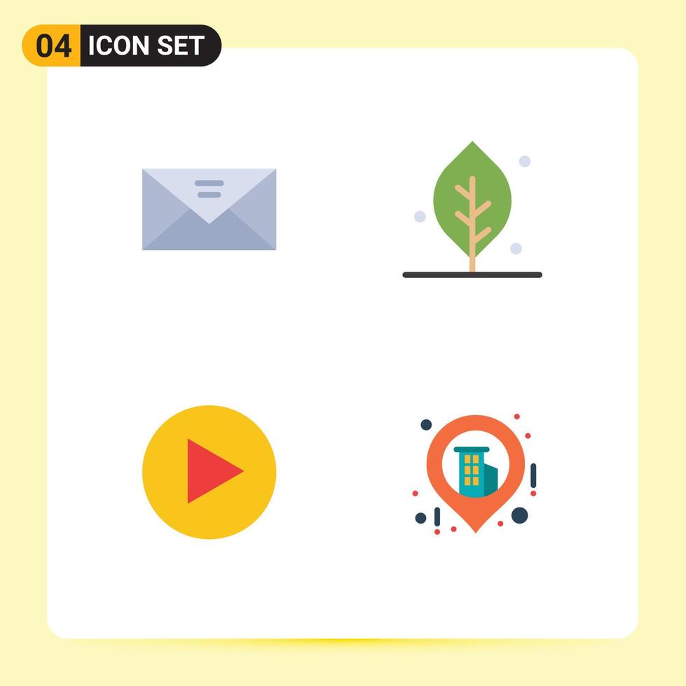 Group of 4 Flat Icons Signs and Symbols for envelope school education message leaf business Editable Vector Design Elements