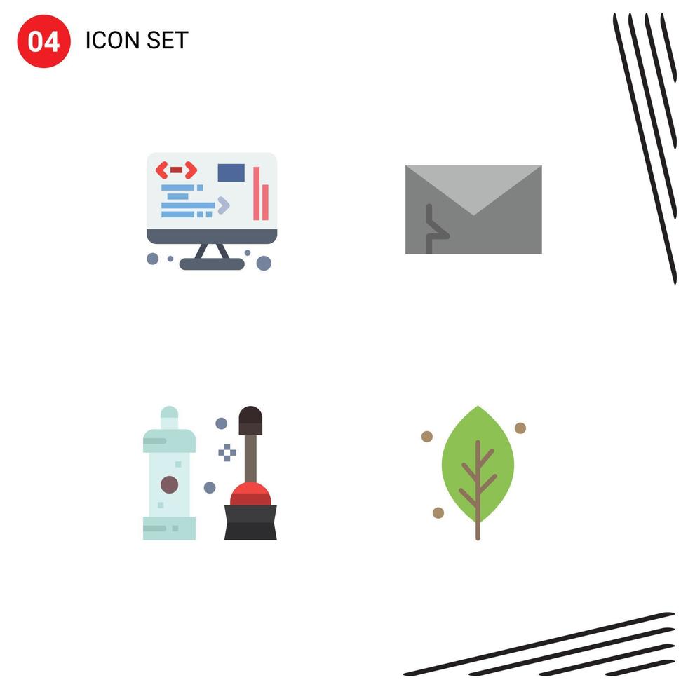 Set of 4 Modern UI Icons Symbols Signs for data bathroom web mail equipment Editable Vector Design Elements