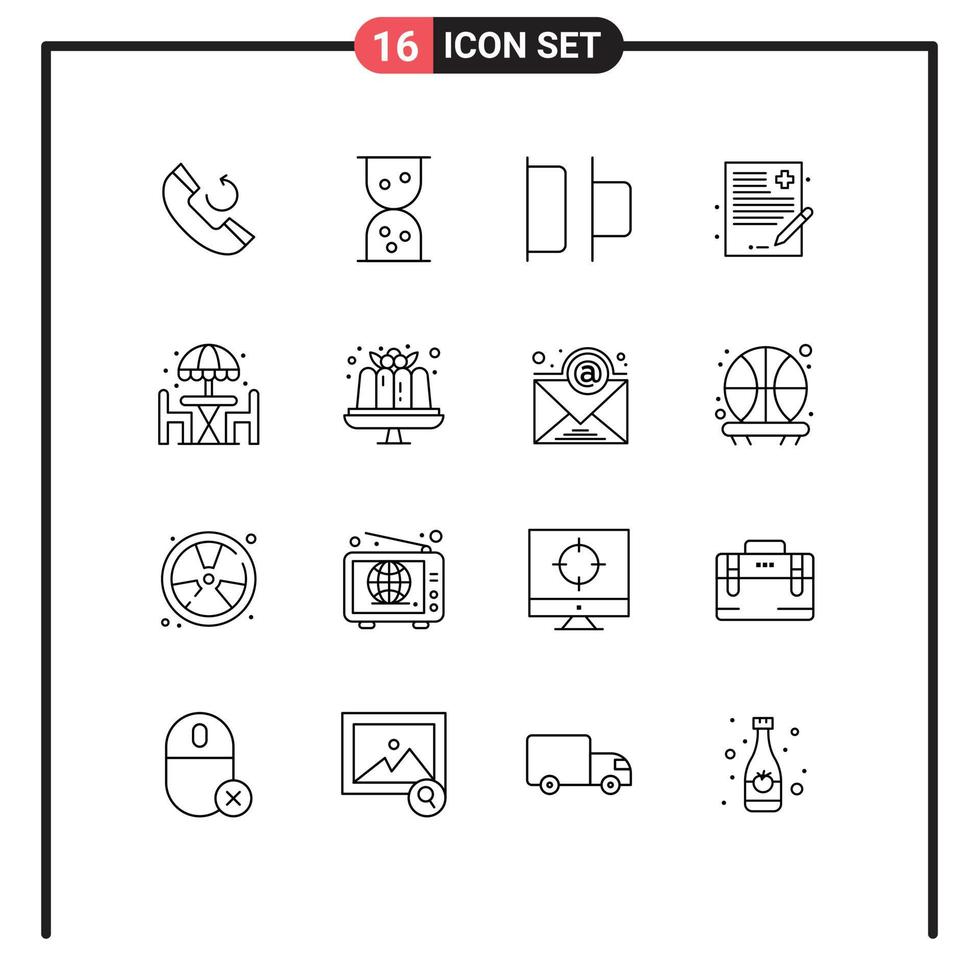 Set of 16 Commercial Outlines pack for food cake file table living Editable Vector Design Elements