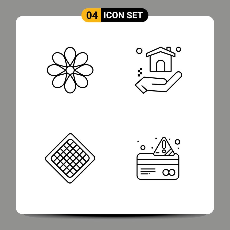 4 Universal Line Signs Symbols of flower food flower home waffle Editable Vector Design Elements