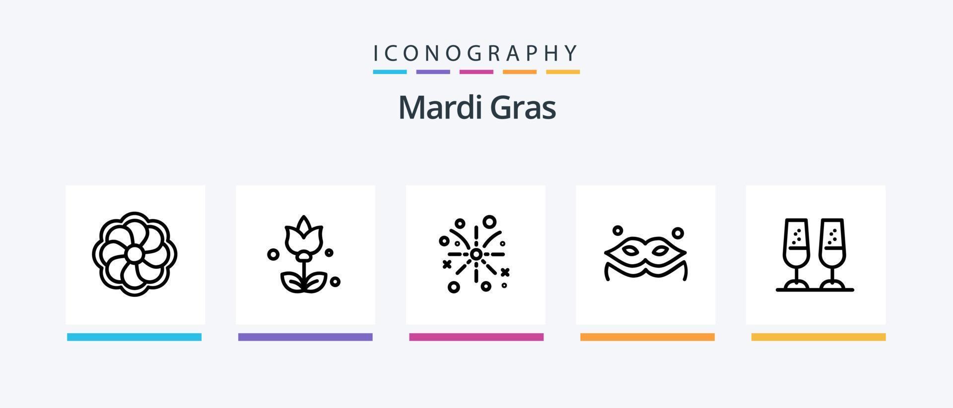 Mardi Gras Line 5 Icon Pack Including . king. eat. crown. masquerade. Creative Icons Design vector