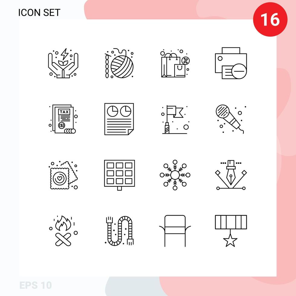 Outline Pack of 16 Universal Symbols of printer gadget knit devices tax Editable Vector Design Elements