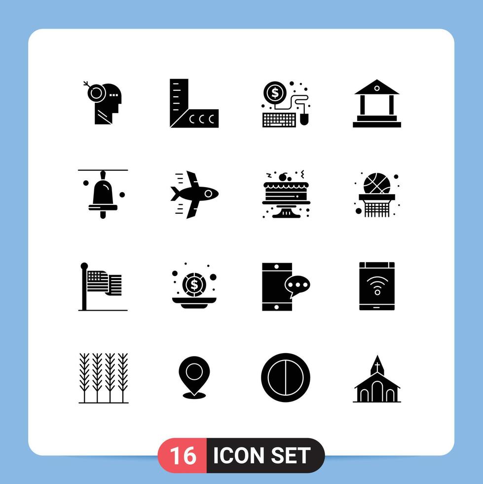 Universal Icon Symbols Group of 16 Modern Solid Glyphs of flying school laptop education finance Editable Vector Design Elements