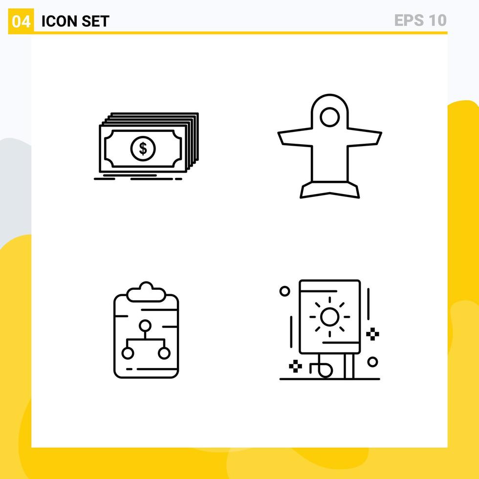 Pictogram Set of 4 Simple Filledline Flat Colors of cash clipboard funds takeoff network Editable Vector Design Elements