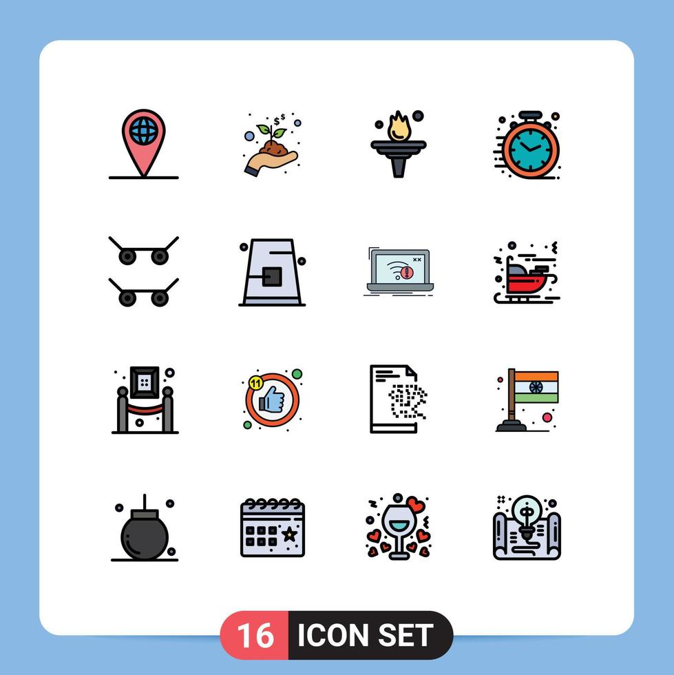 Set of 16 Modern UI Icons Symbols Signs for buckle sport motivation skateboard clock Editable Creative Vector Design Elements