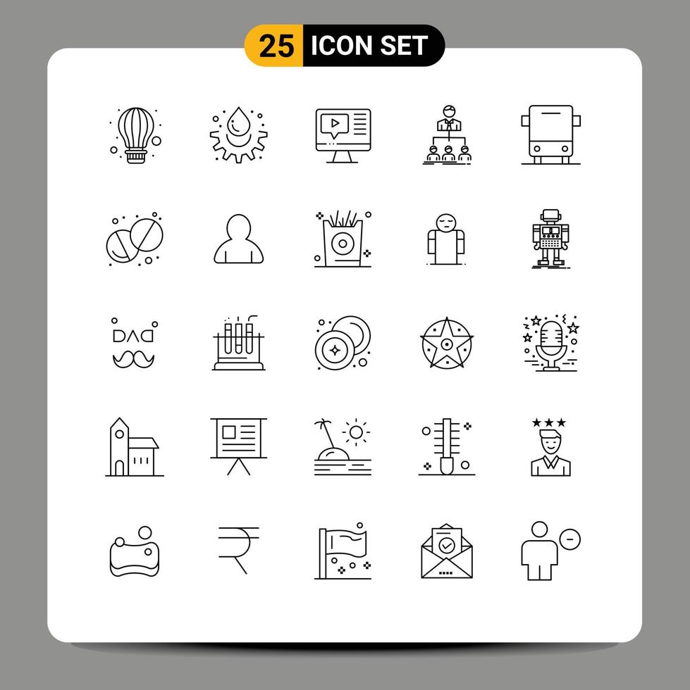 User Interface Pack of 25 Basic Lines of bus group computer organization team Editable Vector Design Elements