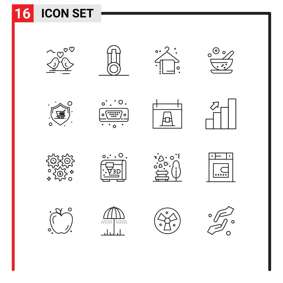 Group of 16 Modern Outlines Set for shopping buy beach medical healthcare Editable Vector Design Elements