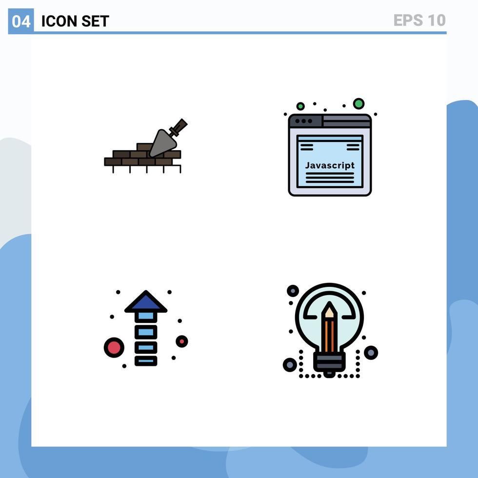 Set of 4 Modern UI Icons Symbols Signs for brickwork direction trovel javascript creative Editable Vector Design Elements