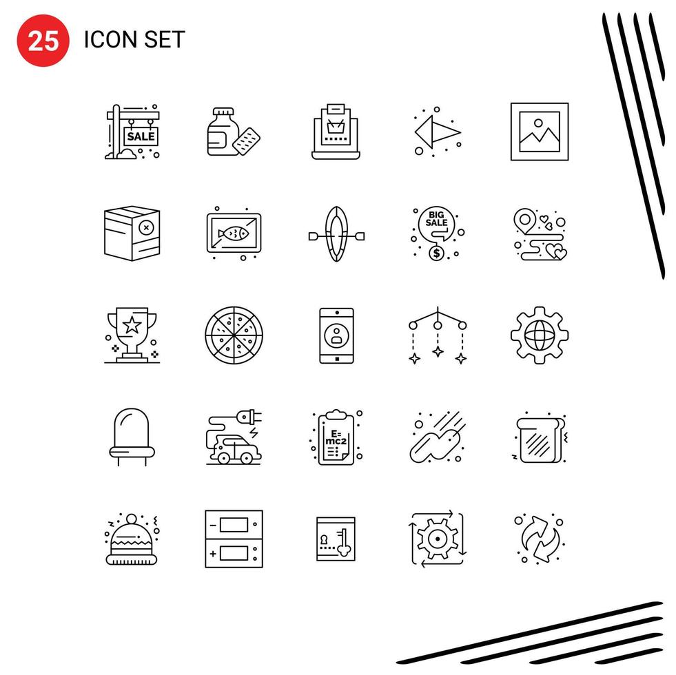 Mobile Interface Line Set of 25 Pictograms of finance left buy direction shopping Editable Vector Design Elements