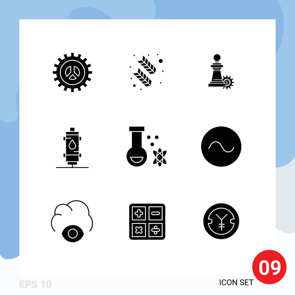 Pack of 9 creative Solid Glyphs of gas heat quinn feather water success Editable Vector Design Elements