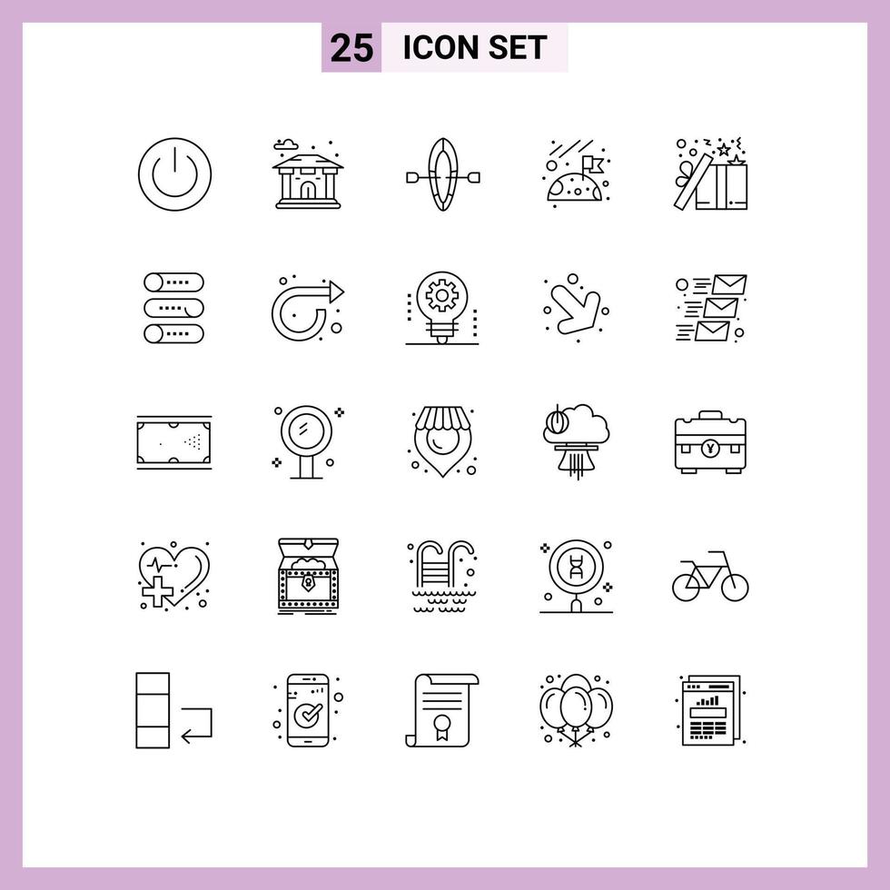 Pack of 25 Modern Lines Signs and Symbols for Web Print Media such as present box boat gift moon Editable Vector Design Elements