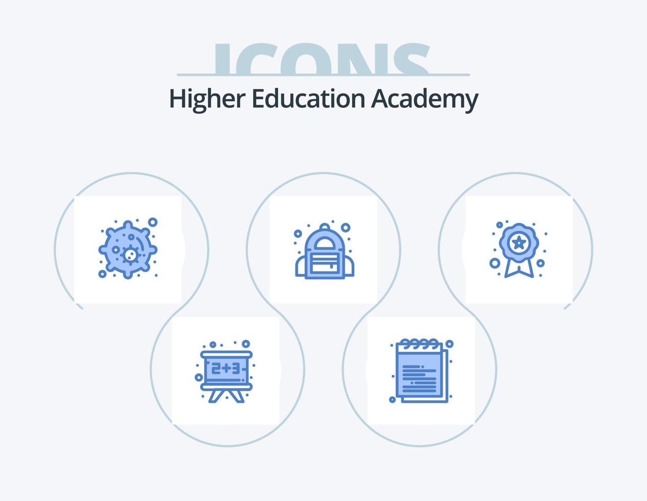 paquete de iconos azul academia 5 diseño de iconos. reconocimiento. premio. Universidad. alumno. bolso vector