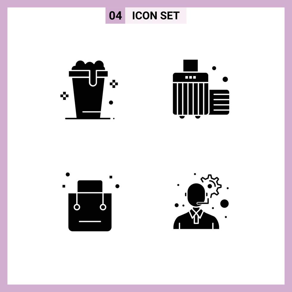4 Thematic Vector Solid Glyphs and Editable Symbols of glass cart cleaning case shop Editable Vector Design Elements