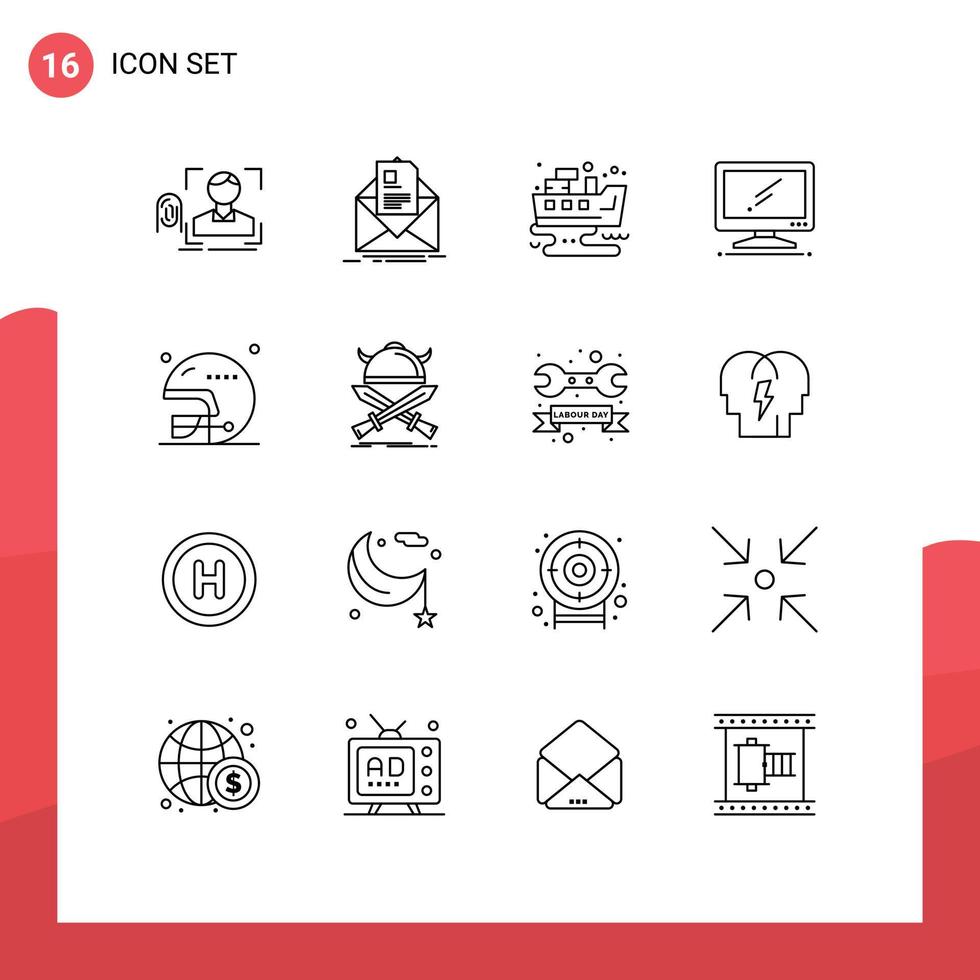 Set of 16 Commercial Outlines pack for imac monitor email computer pollution Editable Vector Design Elements