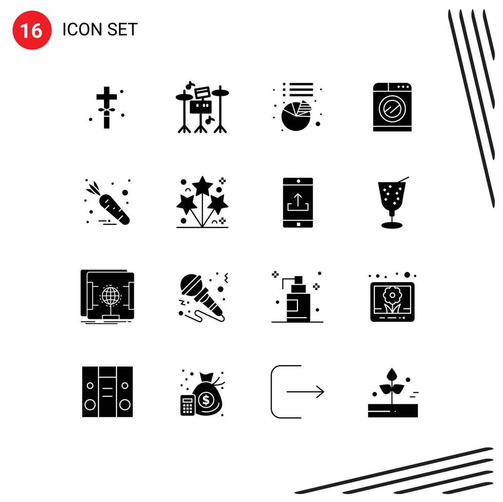 Set of 16 Modern UI Icons Symbols Signs for firework food pie carrot washing Editable Vector Design Elements