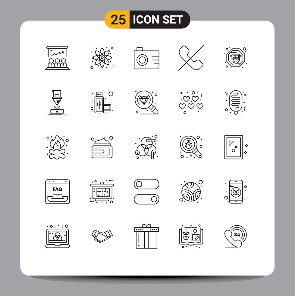 conjunto de 25 iconos modernos de la interfaz de usuario signos de símbolos para cortar el teléfono con cámara de bus niegan elementos de diseño vectorial editables vector