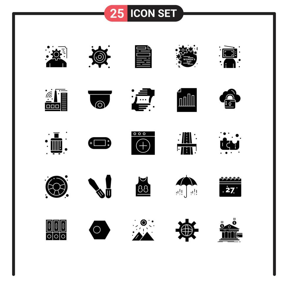 25 Thematic Vector Solid Glyphs and Editable Symbols of computer blogger document women gift Editable Vector Design Elements