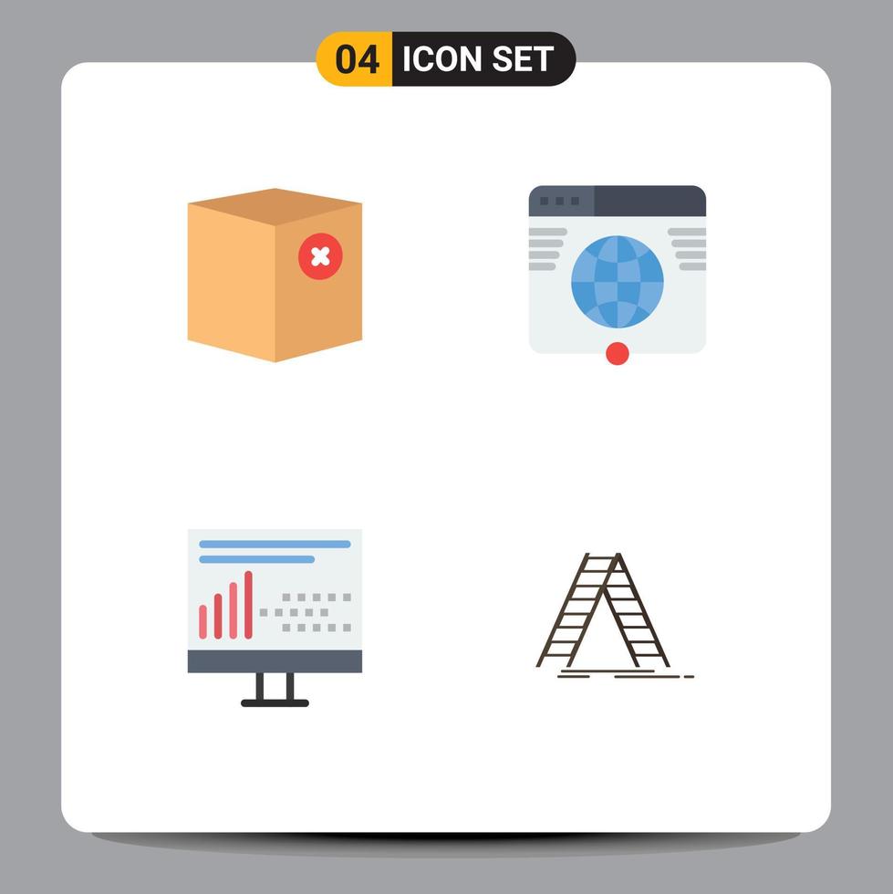 Set of 4 Commercial Flat Icons pack for box website no internet design Editable Vector Design Elements