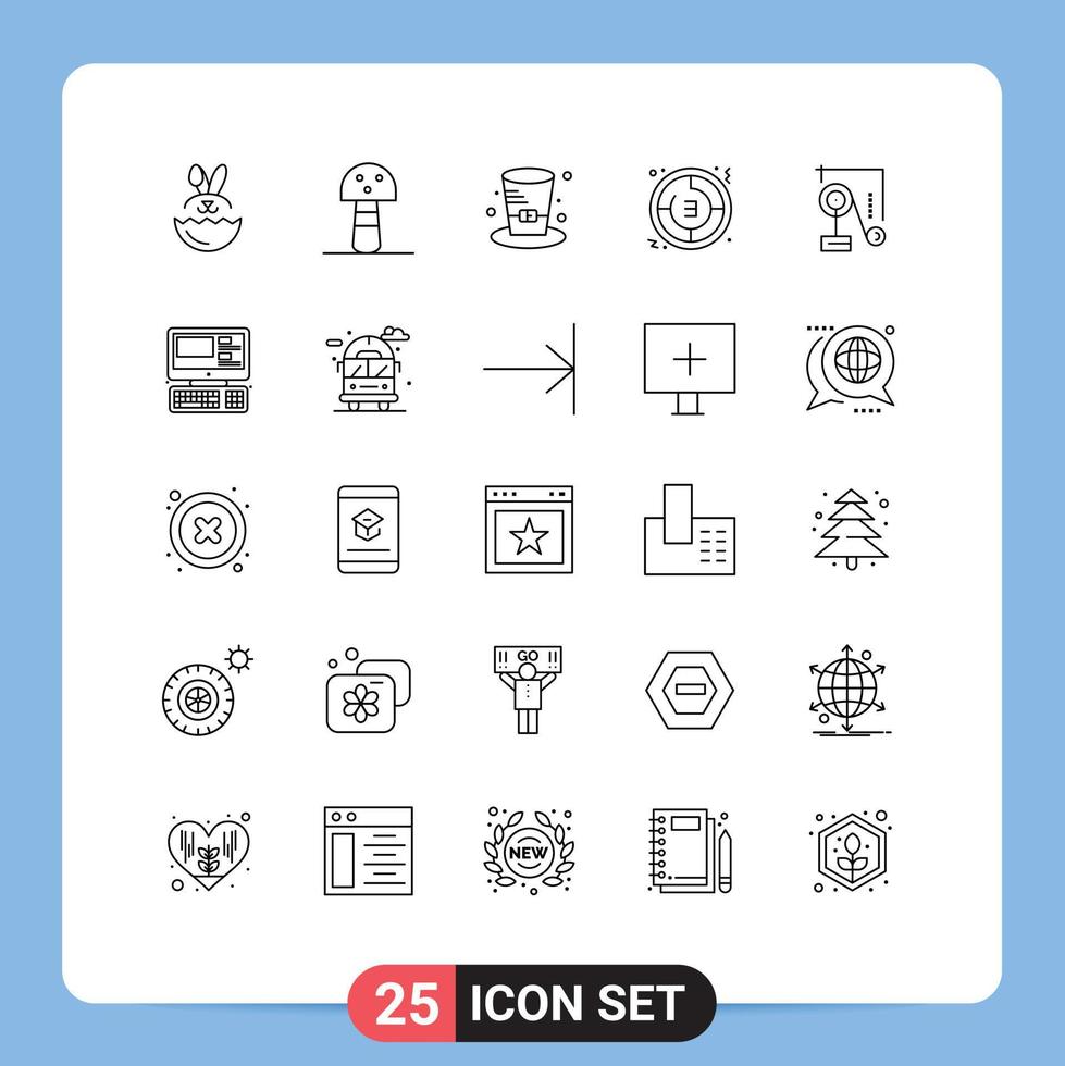 User Interface Pack of 25 Basic Lines of education expariment hat stopwatch time Editable Vector Design Elements