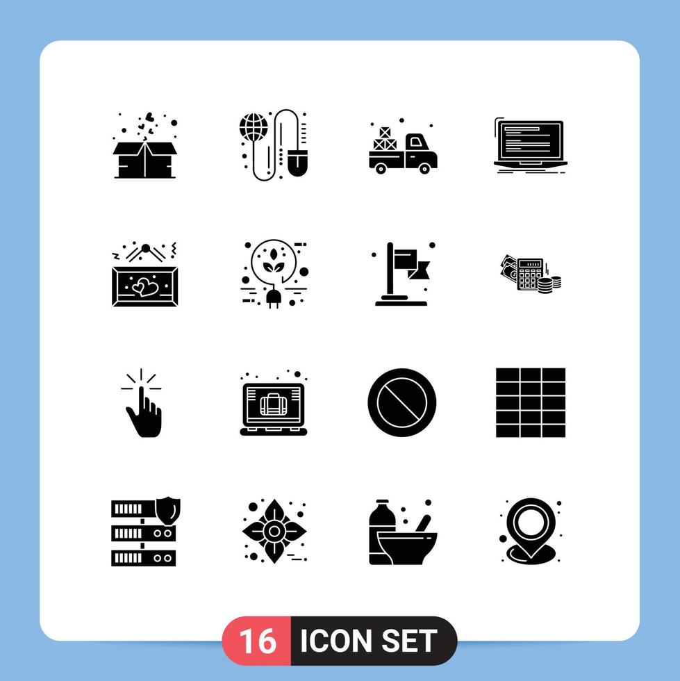 conjunto de 16 paquetes de glifos sólidos comerciales para computadora de script en todo el mundo que codifican elementos de diseño de vectores editables agrícolas