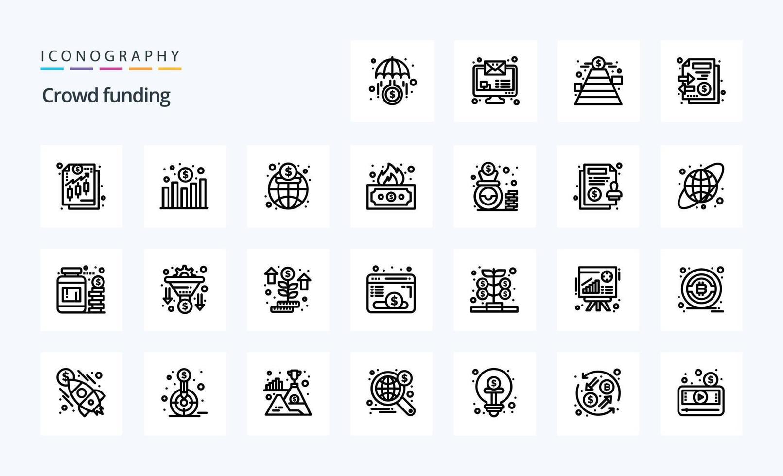 25 Crowdfunding Line icon pack vector