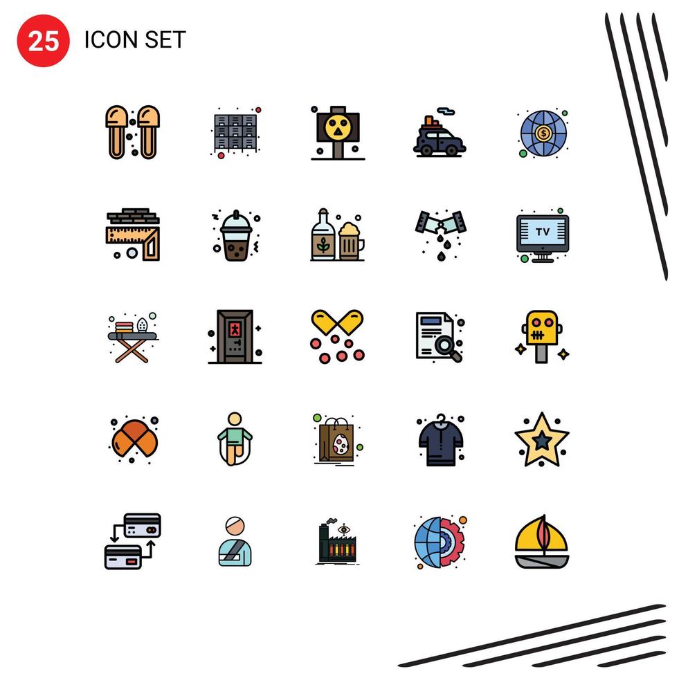 Modern Set of 25 Filled line Flat Colors Pictograph of vehicle car files auto horror Editable Vector Design Elements