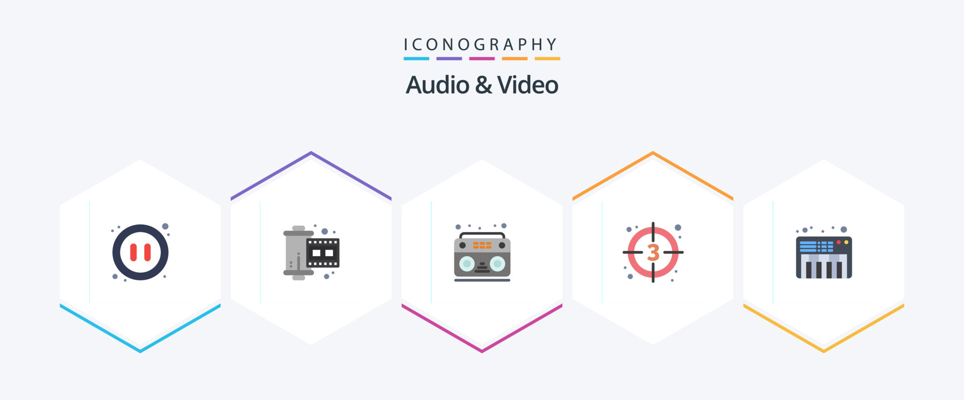 Audio And Video 25 Flat icon pack including music. start. audio. movie
