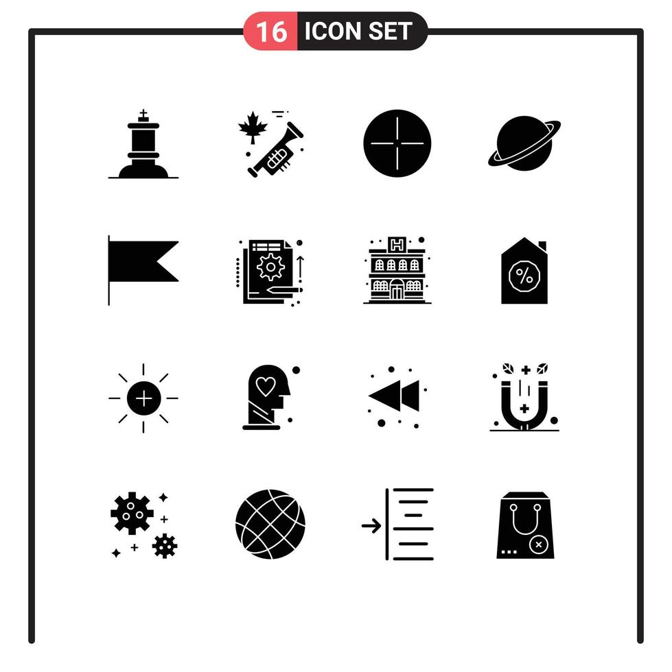 Solid Glyph Pack of 16 Universal Symbols of detail flag symbols country flag Editable Vector Design Elements