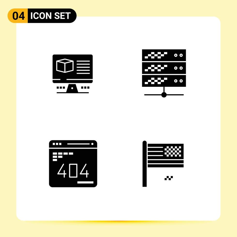 Editable Vector Line Pack of 4 Simple Solid Glyphs of computer development monitore server web Editable Vector Design Elements