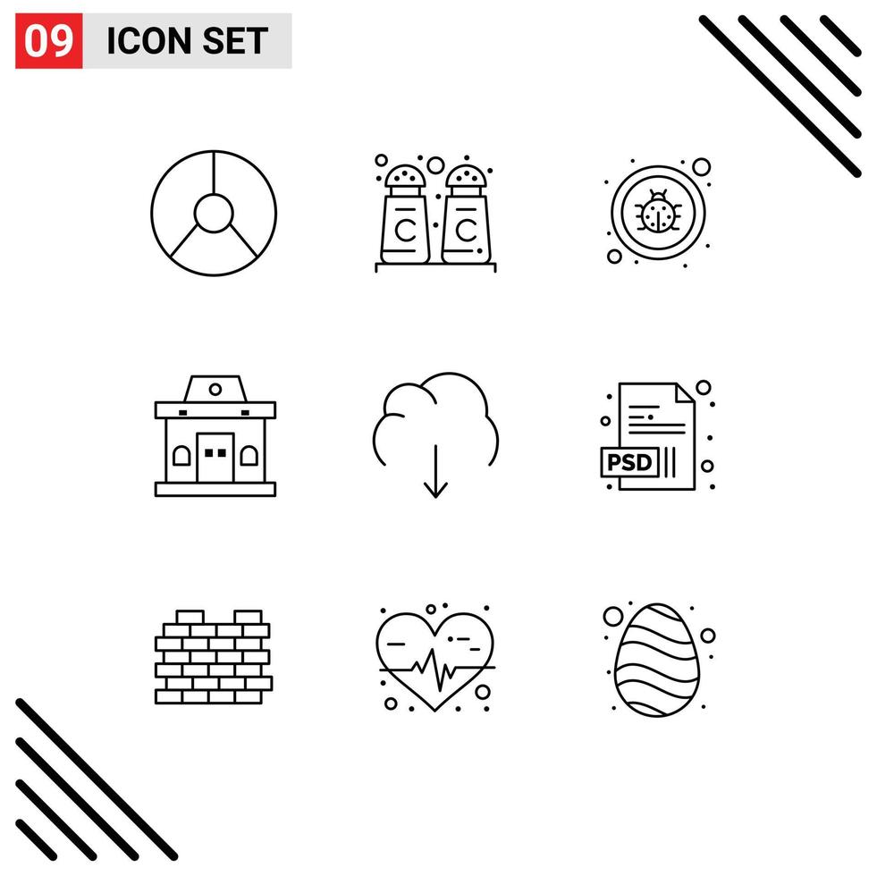 Stock Vector Icon Pack of 9 Line Signs and Symbols for data urban bug ticket building Editable Vector Design Elements