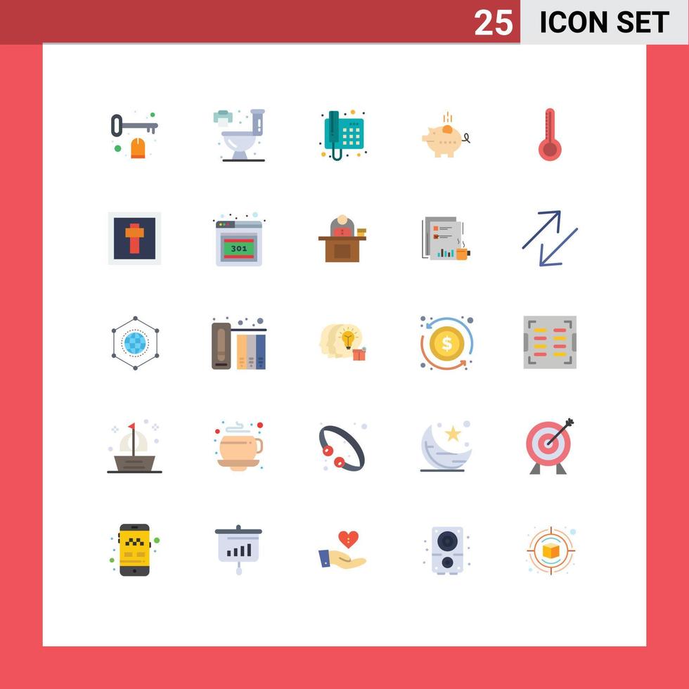 Mobile Interface Flat Color Set of 25 Pictograms of thermometer savings phone safe economy Editable Vector Design Elements