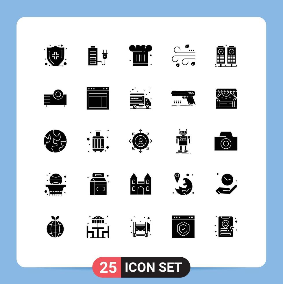 Pack of 25 Modern Solid Glyphs Signs and Symbols for Web Print Media such as sound wind chef thanksgiving blowing Editable Vector Design Elements