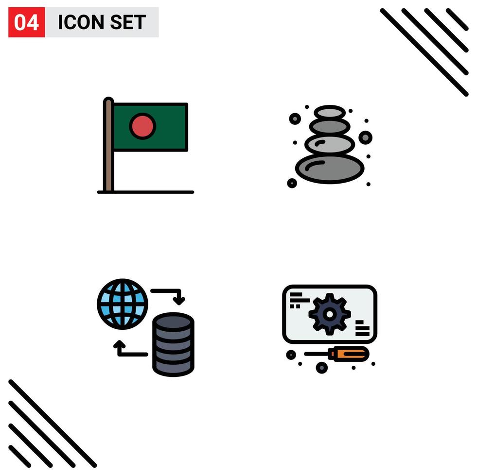 4 Thematic Vector Filledline Flat Colors and Editable Symbols of asian world country lotus web Editable Vector Design Elements