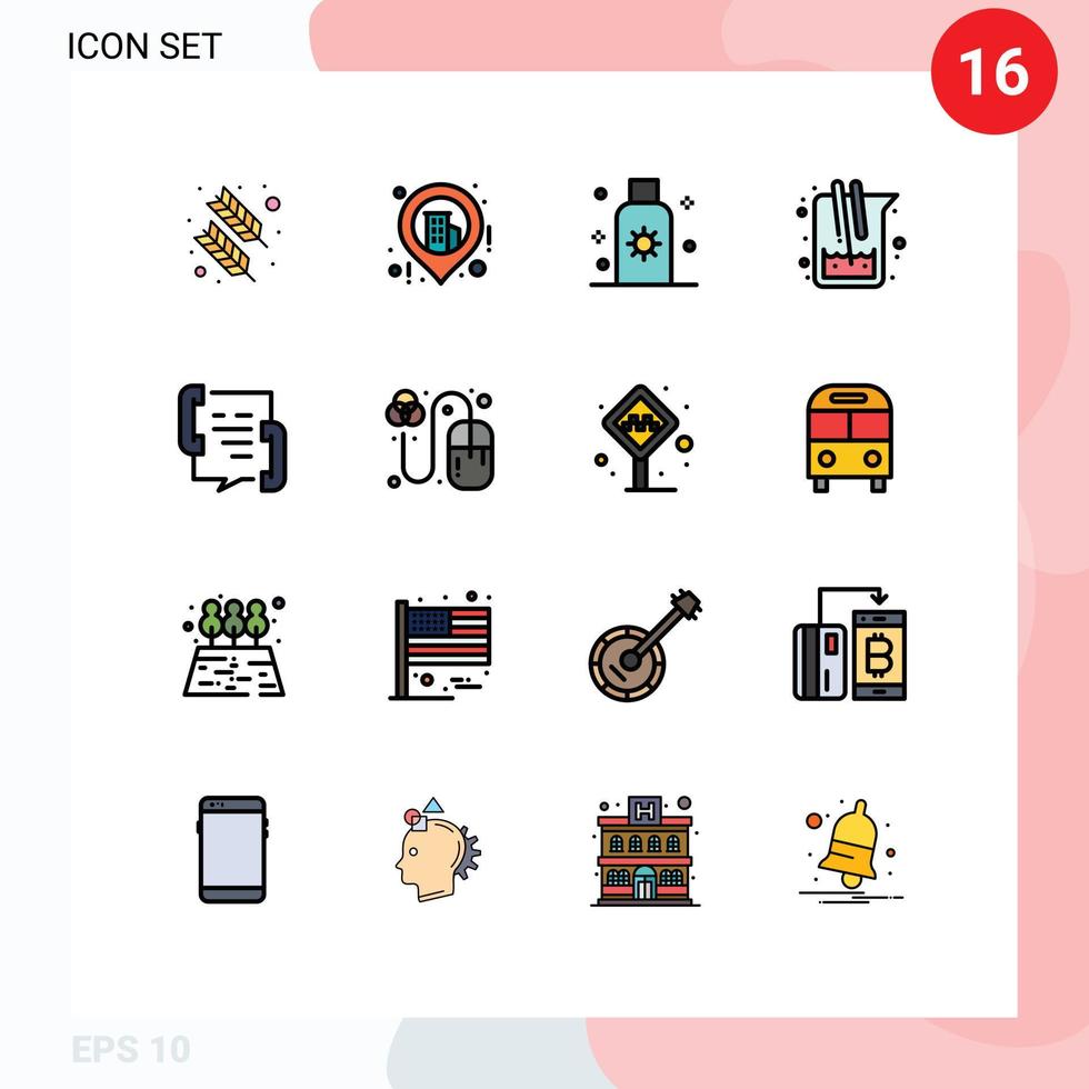 Mobile Interface Flat Color Filled Line Set of 16 Pictograms of call study protection science chemistry Editable Creative Vector Design Elements