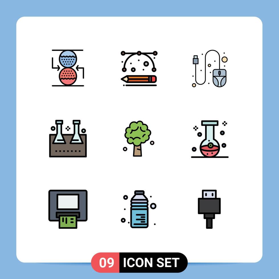 Modern Set of 9 Filledline Flat Colors and symbols such as apple test tube computer lab glassware erlenmeyer flask Editable Vector Design Elements