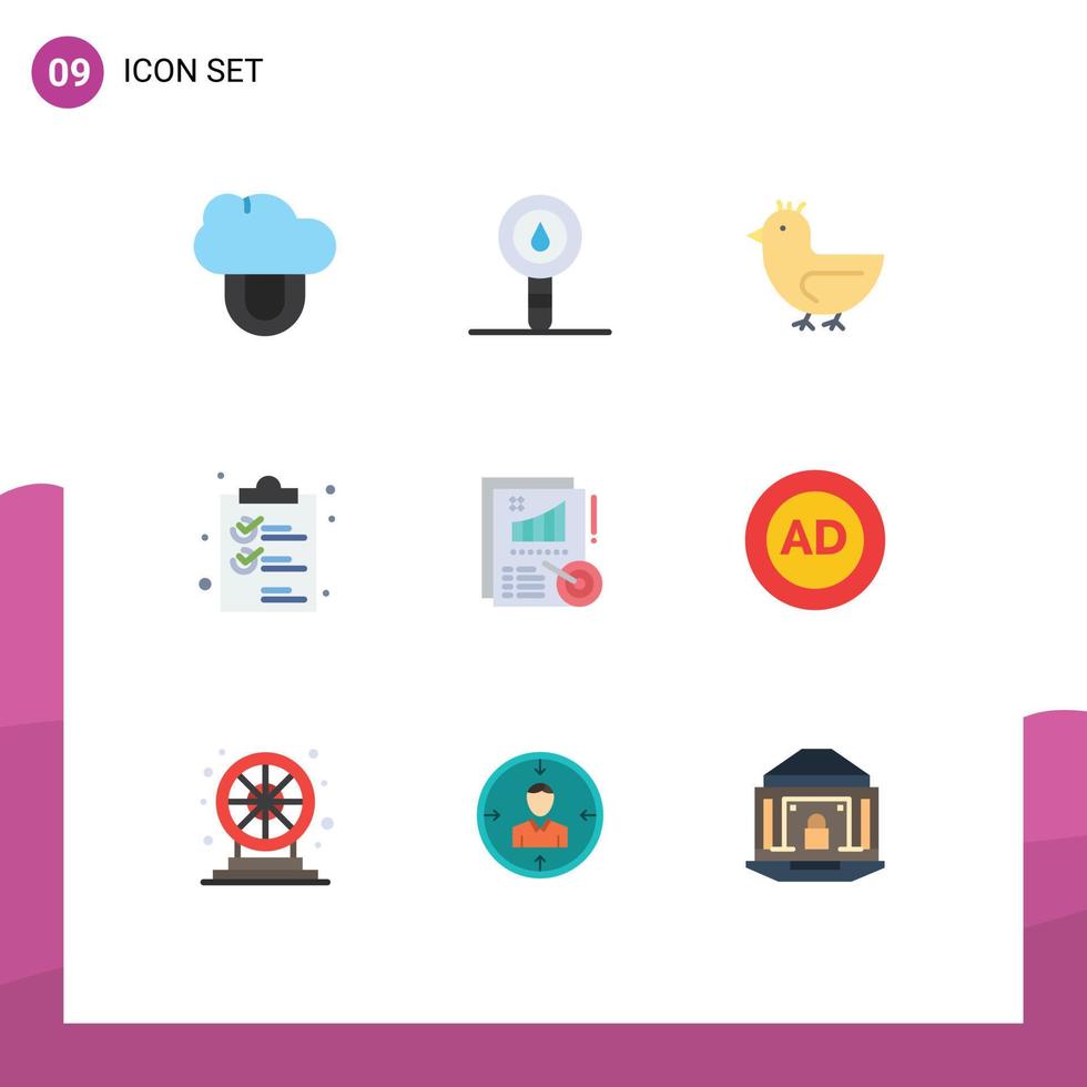 9 Universal Flat Color Signs Symbols of analytics list duck document clip Editable Vector Design Elements