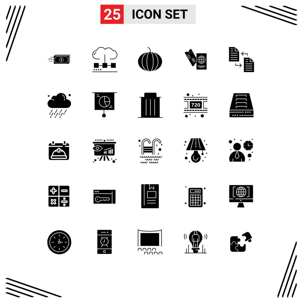 Pictogram Set of 25 Simple Solid Glyphs of archive travel media tickets passport Editable Vector Design Elements