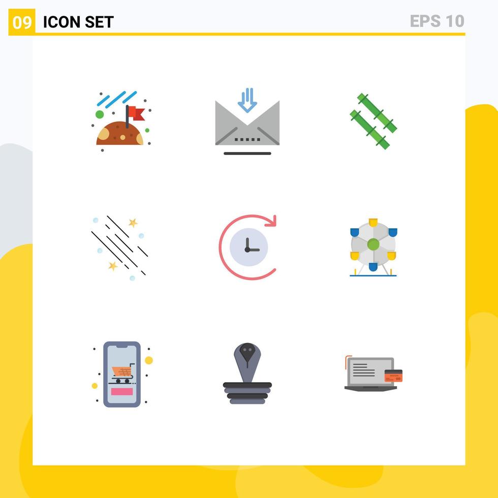 9 User Interface Flat Color Pack of modern Signs and Symbols of landmark time machine stick backup space Editable Vector Design Elements