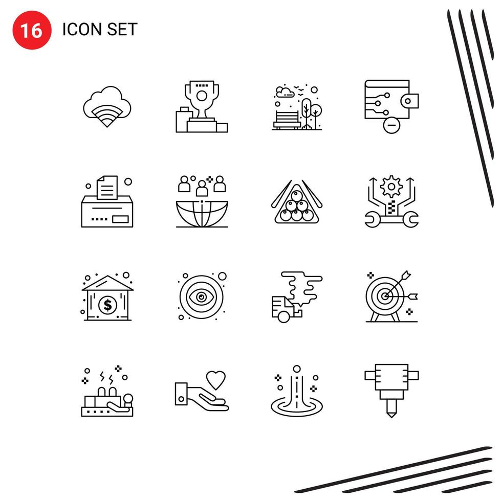 16 Creative Icons Modern Signs and Symbols of business wallet goblet remove tree Editable Vector Design Elements