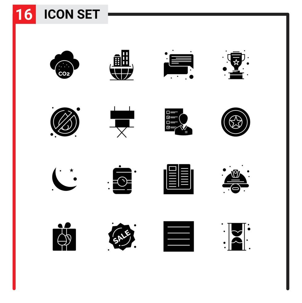 Solid Glyph Pack of 16 Universal Symbols of no star chat silver award Editable Vector Design Elements