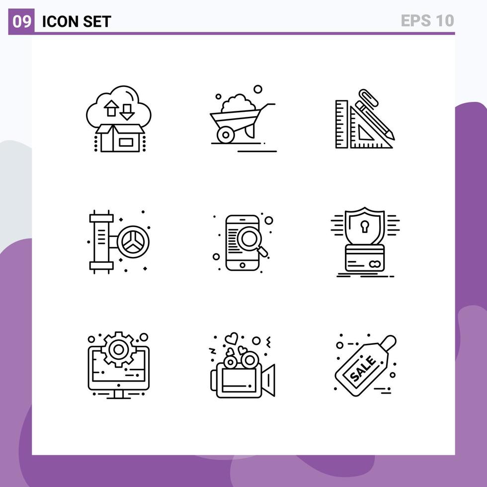 conjunto de pictogramas de 9 contornos simples de plomero clip camión regla lápiz elementos de diseño vectorial editables vector